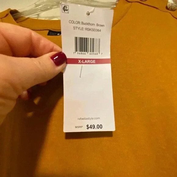 Women’s Long Sleeve Cotton Crew Neck Tee Accent Buttons Gold Burnt Orange NEW xl - Picture 3 of 15